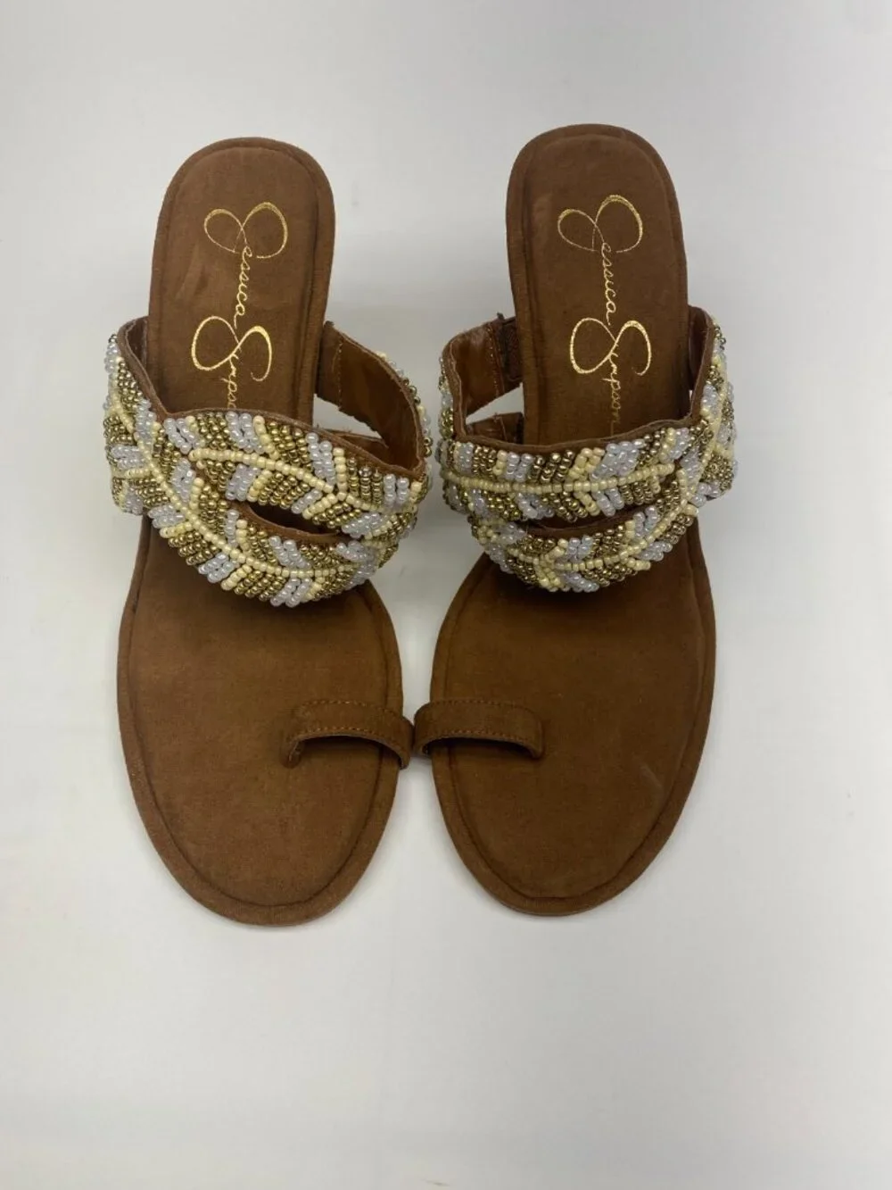 Jessica Simpson Womens Rixei Beaded Faux Suede Heels Sz 7.5
